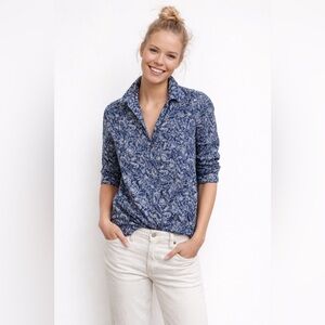 Maeve Anthropologie blue floral print button front long sleeve shirt size 2